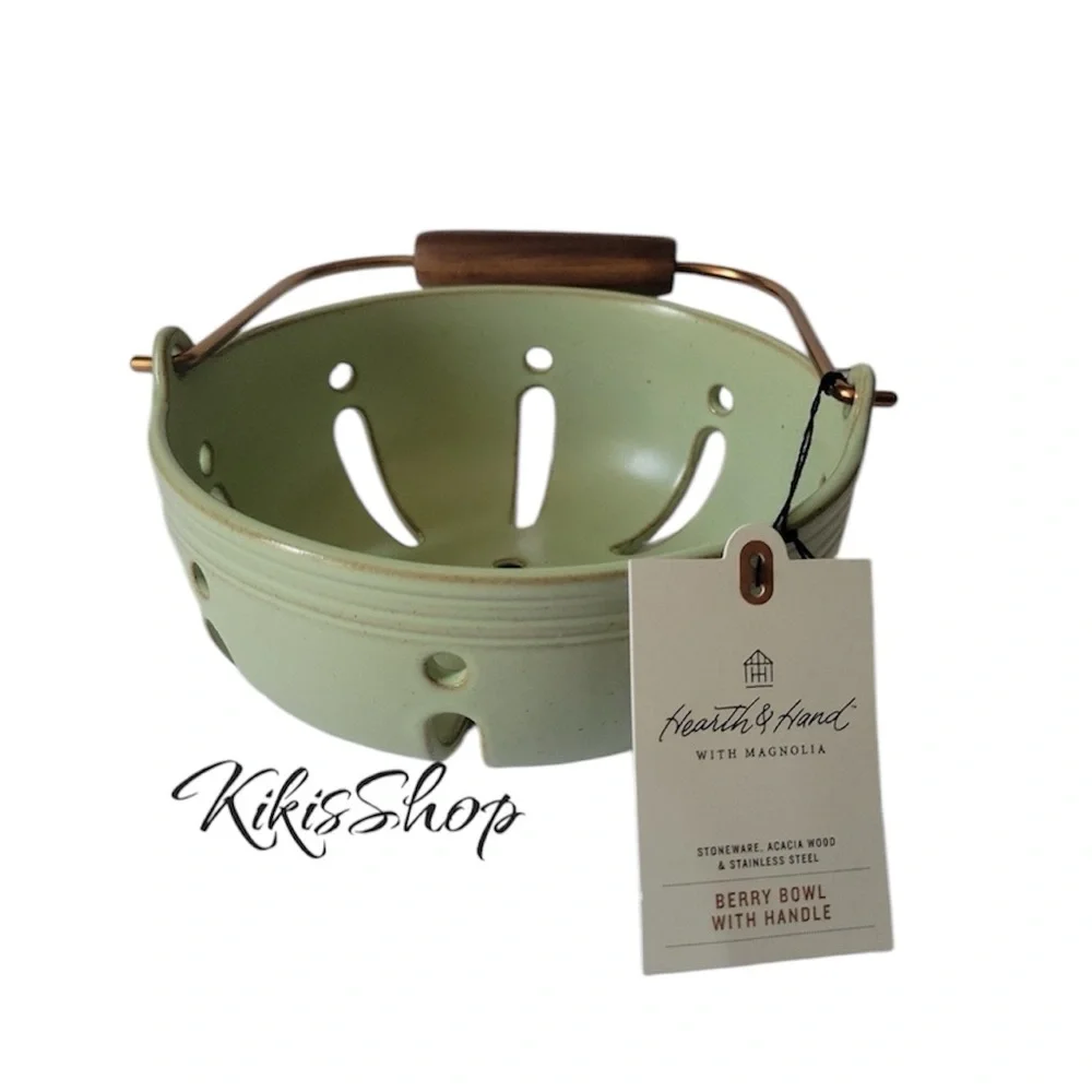 Hearth & Hand Magnolia Stoneware Berry Bowl with Carrying Handle Green